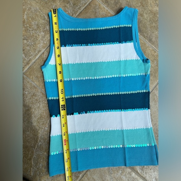 Anne Klein Collection Blue Striped Sequin Coastal Euro Summer Tank Top Small - Picture 7 of 8